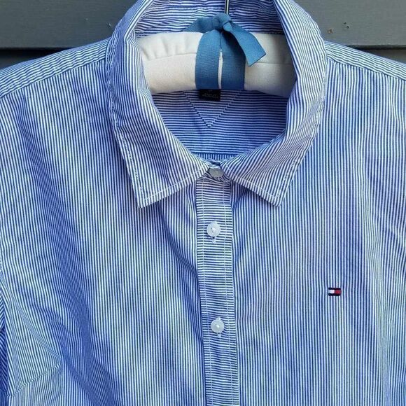 Tommy Hilfiger Blue White Stripe Classic Fit Shirt size Medium - Picture 10 of 12